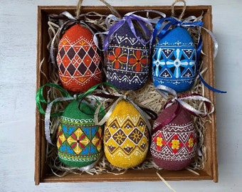 Big Ukrainian Easter eggs set Hand painted ornament eggs Ukraine souvenir and gift Hand made painting Easter Decorations Gift 6 Easter eggs