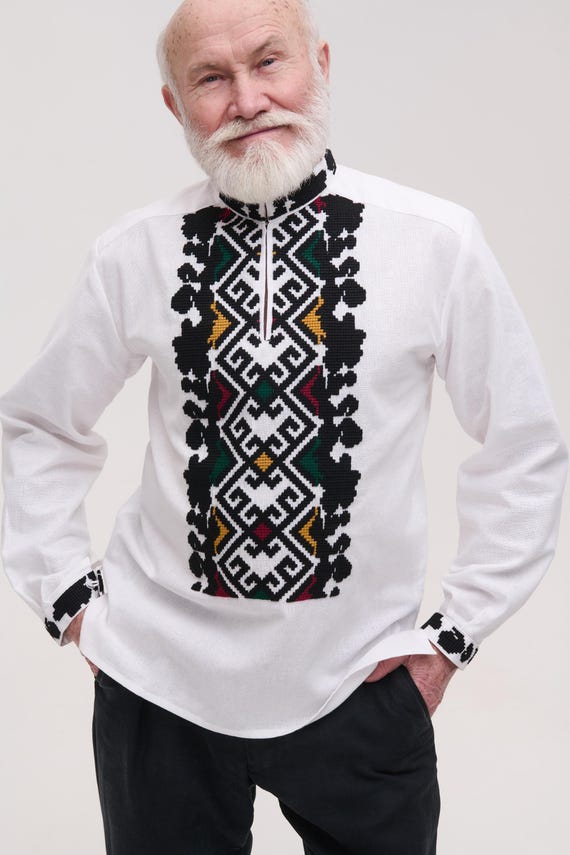 mens white embroidered dress shirt Custom Dress Shirt  White | 75% Polyester/25% Cotton