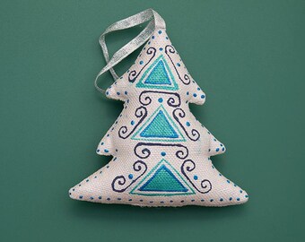 Handmade Silver & Emerald Christmas Tree Ornament, Ukrainian Gift