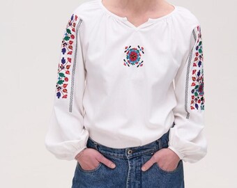 Beautiful embroidered blouse White linen handmade blouse Ethno Ukrainian blouse Vyshyvanka Ukrainian embroidered blouse Spring clothing
