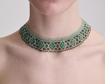 Ukrainian Beaded Necklace, Boho Silyanka, Handmade Jewelry (40cm)