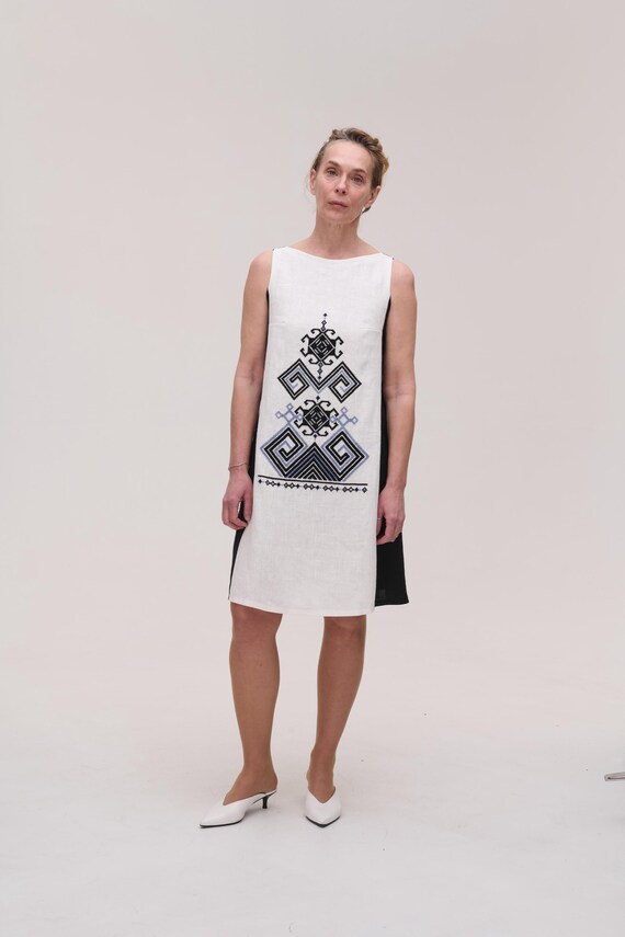 White and Black Linen Dress Embroidered Dress Ukrainian Vyshyvanka Summer Dress  Linen Dress Gift for Her Maternity Dress Spring Clothing - Etsy