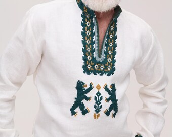 Men's embroidered shirt with bears Linen Embroidered Shirt Vyshyvanka For Man Vyshyvanka blouse Embroidery Ukraine shirt Spring clothing