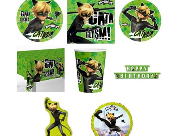 Cat Noir Miraculous Balloons Party Supplies Decoration Birthday Plate Napkins Cups Tablecloth Banner Straws Hats Loot bags