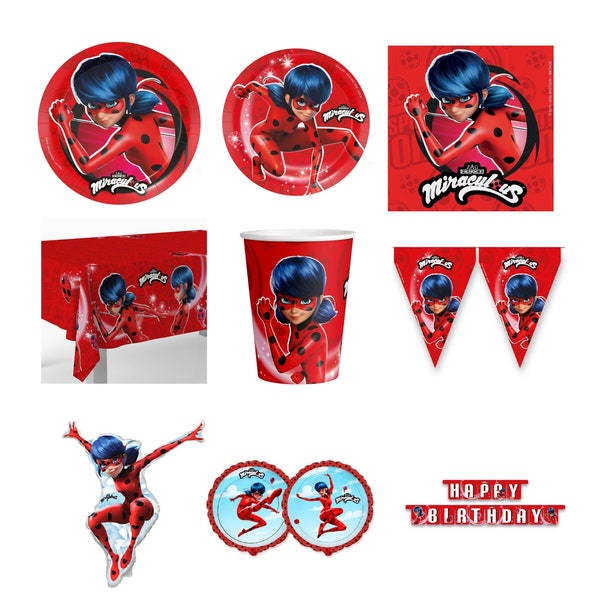 Miraculous Ladybug Balloons Party Supplies Decoration Birthday Plate Napkins Cups Tablecloth Banner Straws Hats Loot bags