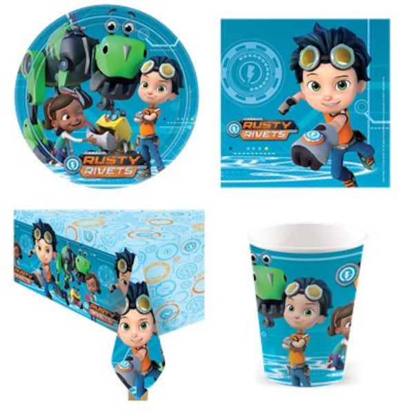 RUSTY RIVETS Party Supplies Tableware Decor Plates Napkins Cups Tablecover Banner Birthday