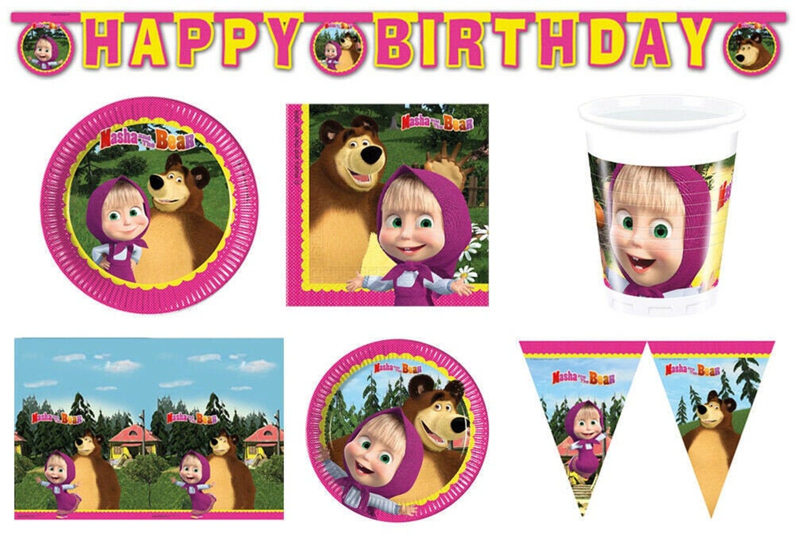 Masha And The Bear Balloons Party Fournit Décoration Assiette Etsy 