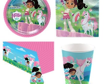 NELLA The PRINCESS KNIGHT Party Supplies Tableware Decor Plates Napkins Cups Tablecover Banner Birthday