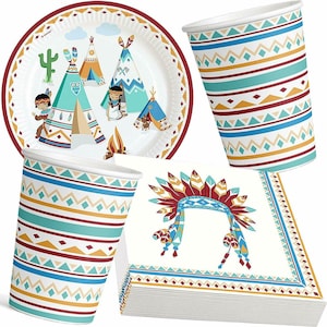 Nativi nordamericani INDIANI Teepee Teepee Articoli per feste Stoviglie Decorazioni Piatti Tovaglioli Tazze Tovaglia Striscione Compleanno