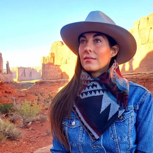 Western Wool Cowl Scarf, Southwestern Aztec Fleece Lined, Cowgirl Style, Ranch Wrap, Wild Rag, Bandana Neck Warmer, Buckaroo Cowl, NFR Style
