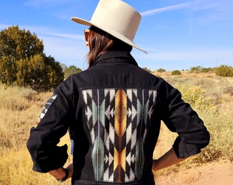 Black Denim Jacket, Jean Jacket, Western Outerwear, Upcycled