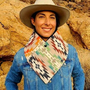 Handmade Wool Cowl, Mesilla Pattern, Western Bandana, Fleece Lined