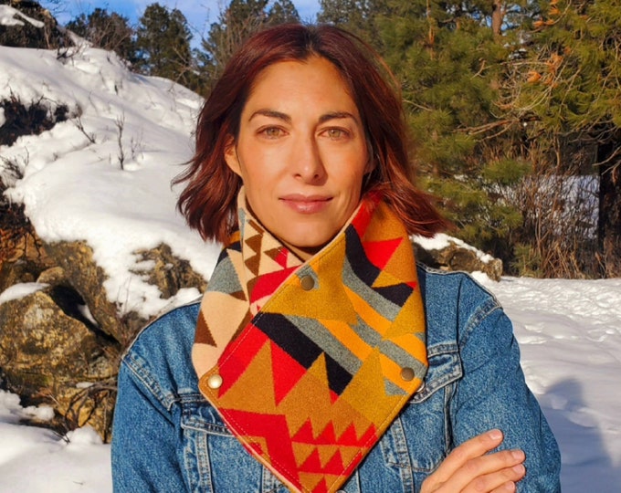 Women's Wool Cowl, Winter Wild Rags, Western Bandana Scarf, Snap Scarf ...
