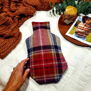 Wool Hot Water Bottle Cover, Tartan Plaid Fleece, Heat Pack, Grandma Gifts, Fibromyalgia Relief, Get Well Soon Gift, Cold Weather Gift