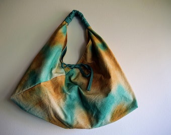 Handpainted Origami Bag for Women - Fabric Paint on Cotton Canvas - Zippered Compartment