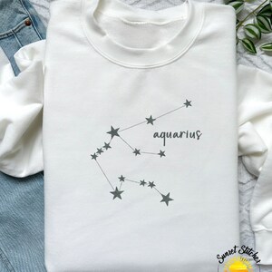 Aquarius Constellation Embroidered Sweatshirt, Zodiac Sweater