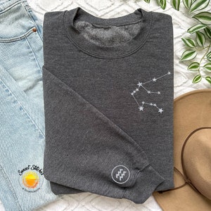 Aquarius Constellation Embroidered Sweatshirt, Zodiac Sweater