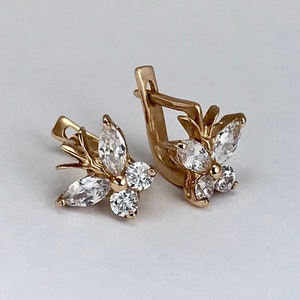 Small vintage original solid rose gold 14k kids earrings, petite gold earrings for kids and children, baby&#39;s gold earring, gift for girls