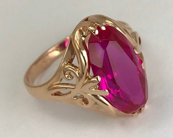 Vintage original 583 14k rose gold ring with ruby, ukrainian gold, 14k gold ring, ruby ring, 583 gold, rose gold ring, july birthstone ring