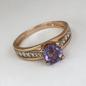 Vintage original solid rose gold 14k ring, bridal ring, ring alexandrite, alexandrite, engagement ring, color-changing alexandrite ring