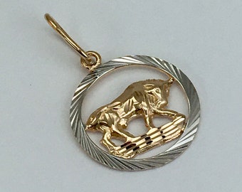 Vintage 14k Rose & Weißgold Taurus Anhänger, Ukrainische 585 Punze