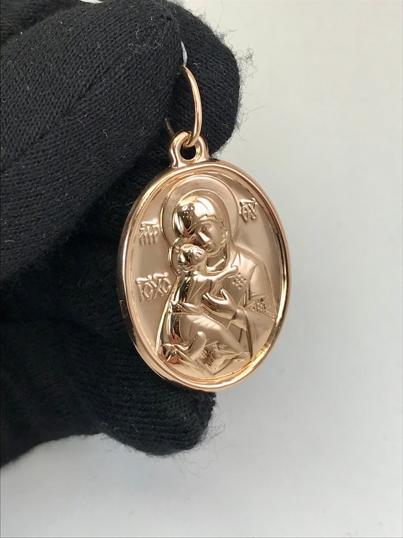 Vintage original rose gold 14k pendant, orthodox … - image 6