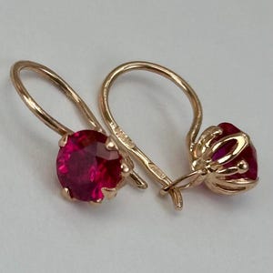Vintage original rose gold 583 14k earrings with ruby, 14k gold earring, rose gold earring, ruby earrings, retro gold, 583 gold, 14k, gift