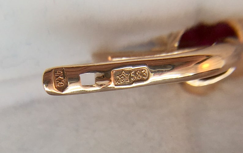 Vintage 14k 583 Rose Gold Ruby Earrings: Retro Kyiv Jewelry image 10