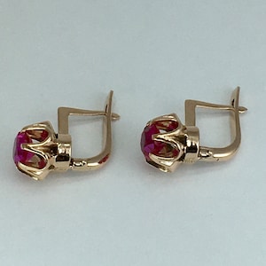 Vintage 14k 583 Rose Gold Ruby Earrings: Retro Kyiv Jewelry image 4