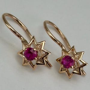 Vintage original rose gold 583 14k earrings with ruby, 14k gold earring, rose gold earring, ruby earrings, retro gold, 583 gold, 14k, gift
