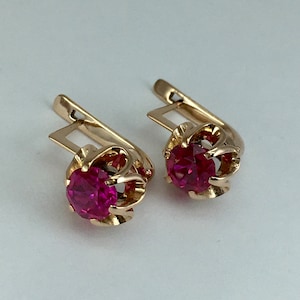 Vintage 14k 583 Rose Gold Ruby Earrings: Retro Kyiv Jewelry image 5