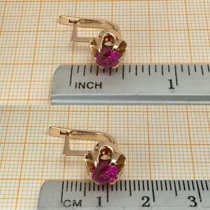Vintage 14k 583 Rose Gold Ruby Earrings: Retro Kyiv Jewelry image 8