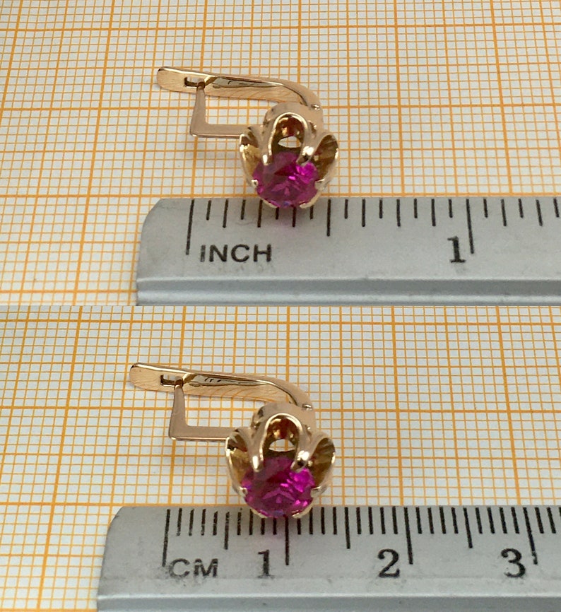 Vintage 14k 583 Rose Gold Ruby Earrings: Retro Kyiv Jewelry image 8
