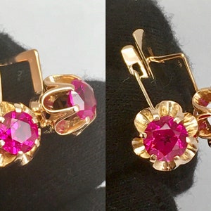 Vintage 14k 583 Rose Gold Ruby Earrings: Retro Kyiv Jewelry image 6
