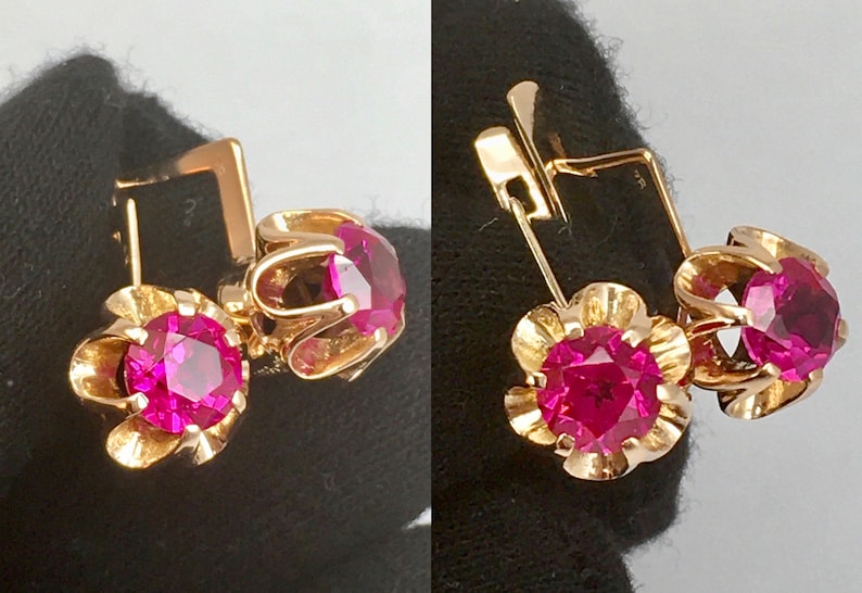 Vintage 14k 583 Rose Gold Ruby Earrings: Retro Kyiv Jewelry image 6