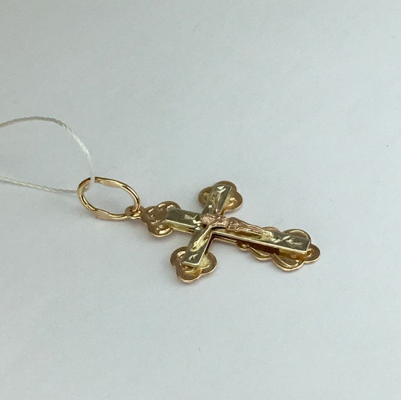 Small vintage rose & white 14k gold orthodox cros… - image 3