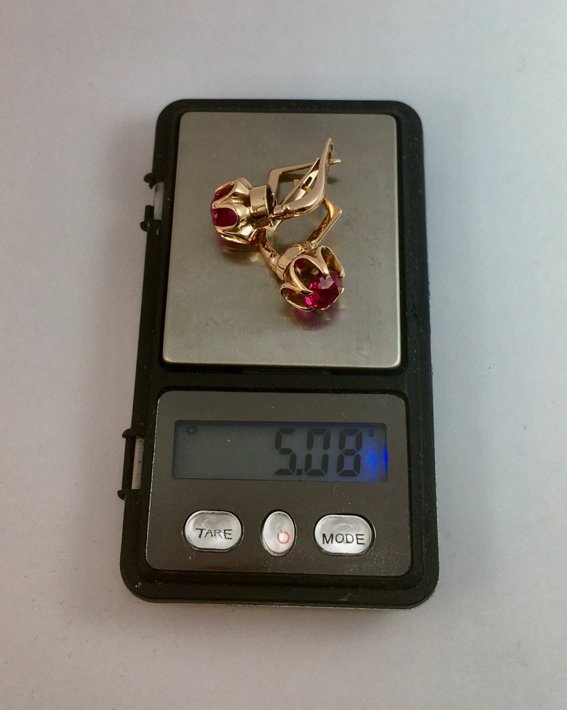 Vintage 14k 583 Rose Gold Ruby Earrings: Retro Kyiv Jewelry image 9