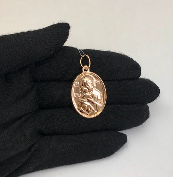 Vintage original rose gold 14k pendant, orthodox … - image 8