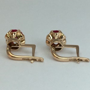 Vintage 14k 583 Rose Gold Ruby Earrings: Retro Kyiv Jewelry image 3