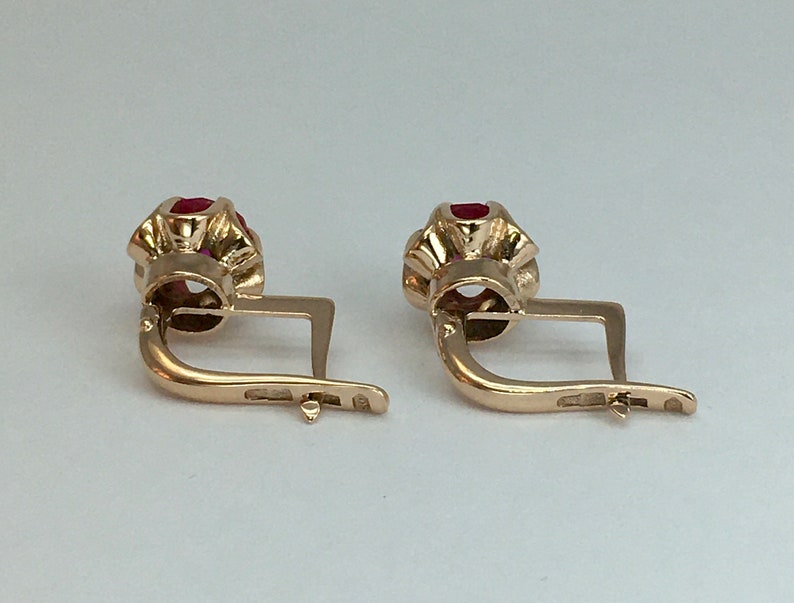 Vintage 14k 583 Rose Gold Ruby Earrings: Retro Kyiv Jewelry image 3