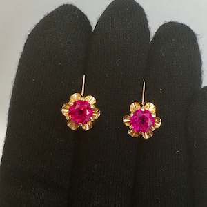 Vintage 14k 583 Rose Gold Ruby Earrings: Retro Kyiv Jewelry image 7