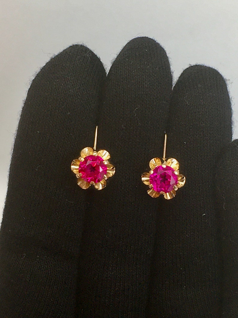 Vintage 14k 583 Rose Gold Ruby Earrings: Retro Kyiv Jewelry image 7