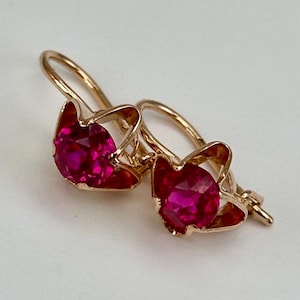 Vintage 14k roséguld rubinörhängen, armeniska retrosmycken