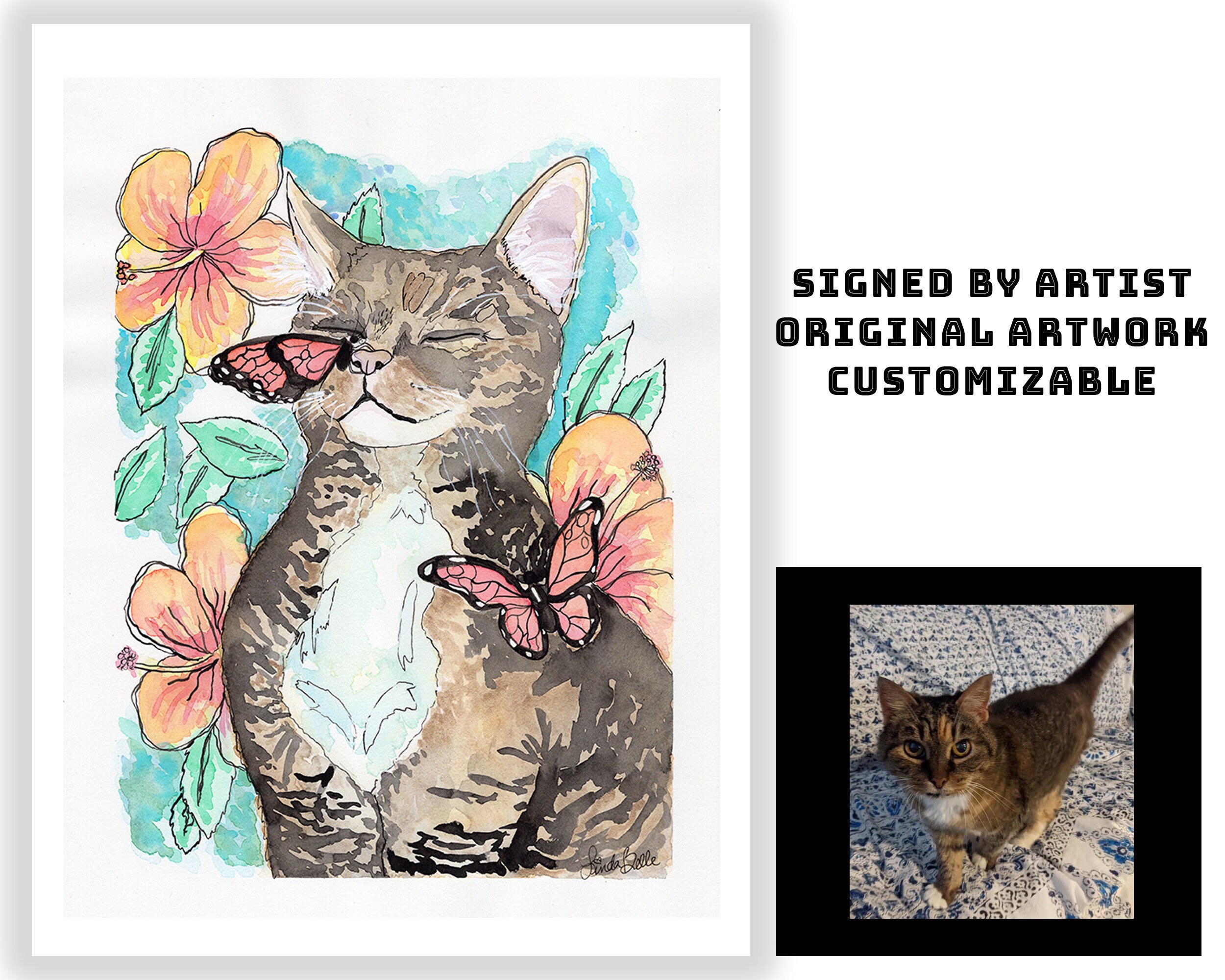 Custom Pet Portrait Handmade Watercolor Painting Pet Gift | Etsy