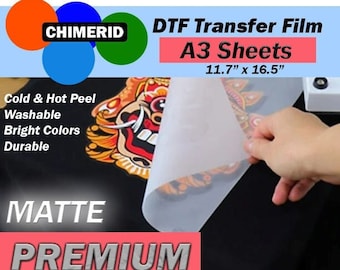 CHIMERID DTF PET transfer Film A3 Sheets 11.7 x 16.5 10, 25, 50, 100 sheets for dtf printing, Double Sided Matted Dtf Sheets