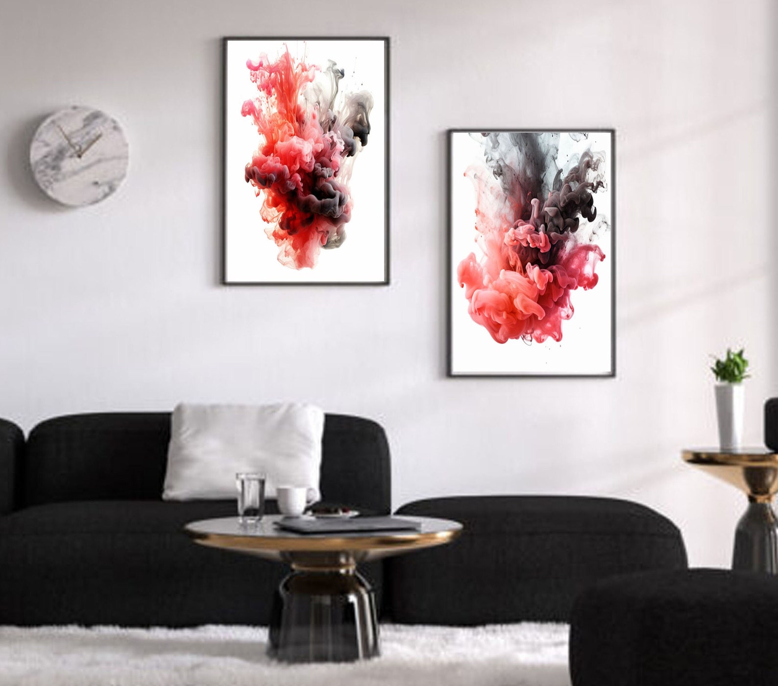 Red, Black, and White Abstract Printable Wall Art Set of 3 Abstract ...
