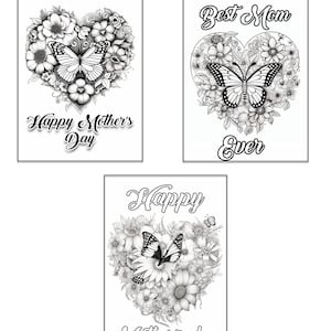 Mother&#39;s Day Coloring Cards templates, coloring cards, mom printable card, mothers day gift, coloring page 3 Pages