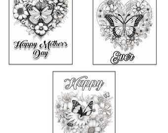 Mother's Day Coloring Cards templates, coloring cards, mom printable card, mothers day gift, coloring page 3 Pages
