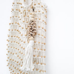 Boho Anhänger mit Muscheln Handarbeit 34cm, Schlüsselanhänger Taschenanhänger, Deko Geschenkidee