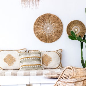 decorazione murale tropicale con conchiglie, arredamento in stile boho, parete appesa in rafia per il soggiorno immagine 5